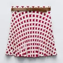 Zara mini  Red and White Pleated Skirt size medium