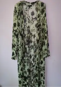 Lane Bryant 2X Duster Sheer Open Front Longline Cardigan Floral Robe