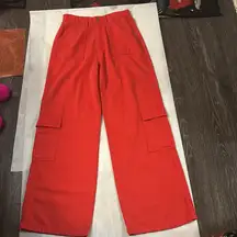 PrettyLittleThing Petite Red Cargo Pocket Baggy Wide Leg Jeans 6P  NEW Casual