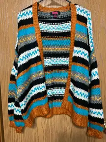 Ladies Multi-Color Striped Cardigan, Size X-Large