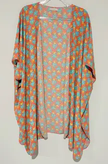 Haute Society Leaf Pattern Aztec Kimono cardigan orange blue size medium