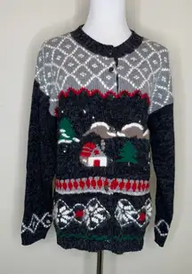 Northcrest Winter Scene Cardigan Snow Mountains Sz Small