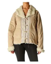 Coldwater Creek Beige Shearling Jacket With Faux Fur Collar Size XSP