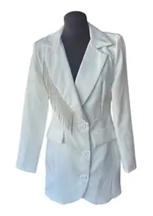 PrettyLittleThing White Blazer with Fringe Accents