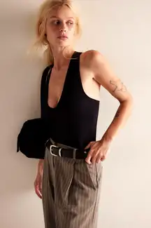 Free People Sleek Rib Plunge Cami Black size XS/S