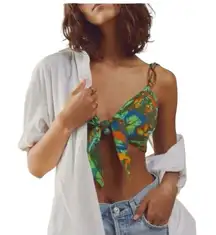 Free People Ava Reversible Micro Front Tie Top Floral S Tropical Vacation Beach