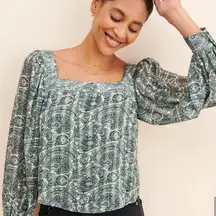 Lucca green floral  square neck puffed sleeve blouse