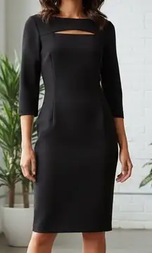 Calvin Klein Scuba Bodycon Peekaboo 3/4 Sleeve Black Dress 14 Cocktail LBD Party