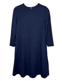 J. McLaughlin Shift Dress Women Size XS Blue Bainbridge Cloth Relaxed 3/4 Sleeve