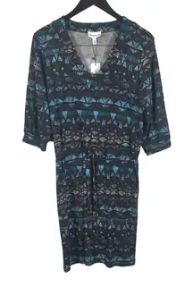 Veronica M Geometric Print Tie Waist Dress Size M Made in USA Boho Stretch NWT