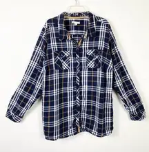 DB Dressbarn Navy & White Plaid Long Sleeve Button Up Shirt Size 2X