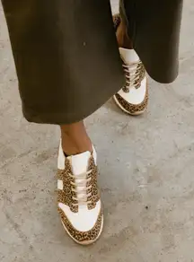 ABLE • Annie Sneaker leopard print leather retro lace up cream tan ridged sole