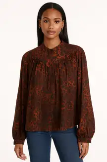 Calypso St. Barth Animal Print Sheer Blouse - Brown and Black.     Size-Large