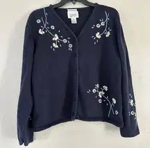 Christopher & Banks Vintage Blue Floral Embroidered Cardigan Casual XL