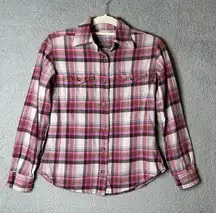 Carhartt  Flannel Shirt Womens XS 0/2 Pink Plaid Soft Long Sleeve Button Up Shirt