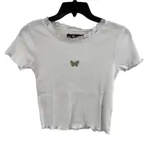 Daisy Street Ribbed Tee Butterfly Embroidered Size Medium New