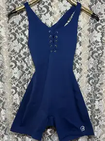 Bombshell Sportswear laced up dark cobalt blue shorts jumpsuit small like new
