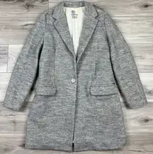 Ottod'Ame Gray Wool Blend Pea Coat‎ Long Trench One Button Blazer Sz US 8