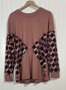 Sunshine & Rodeos Geo‎ Sleeve Sweater M Pink Retro Indie Sleaze Soft Grunge Boho