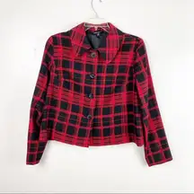 BRIGGS NEW YORK Black And Red Plaid Wool Blend Buttoned Blazer Jacket, Size 12