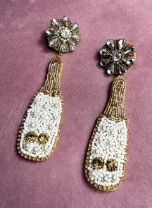 Champagne Bottle White Gold Beaded Rhinestone Dangle Earrings Costume Jewelry