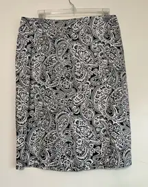 Talbots Black White Paisley Print Skirt Size 10 core classic‎