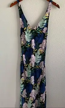 Aila Blue Tropical Floral Palm Maxi Vacation Dress Extra Small