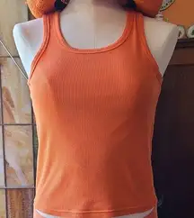 Ribbed Cotton Orange Racerback Tank Top