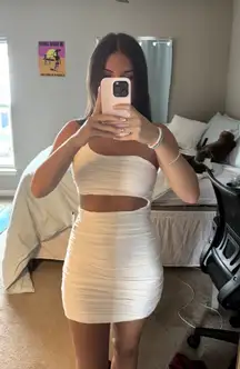 One shoulder cut out white dress