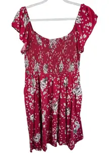 Torrid Pink Floral Smocked Flutter Sleeve Flowy Knee Length Lightweight Dress 1X