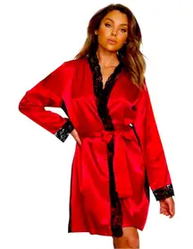 Frederick’s of Hollywood Aspen Mae Satin & Lace Robe Plus Size 1X NWT