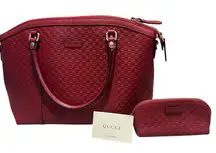 Gucci Micro Guccissima Leather Tote‎ Bag & Small Cosmetic Case Set Red Designer