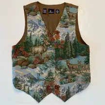 Lizsport Liz Sport Claiborne Tapestry Vest Deer Mountains Trees River Size 10