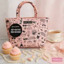 Betsey Johnson Pink Insulated Lunch Tote Food Print Thermal Cooler Carryall NWT