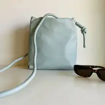 A New Day  Baby Blue Soft Vegan Leather Puffy Drawstring Shoulder Bag NEW