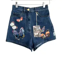 Valentino Jamaica Butterfly Denim Shorts Blue Medium Wash Size‎ 24 NWT