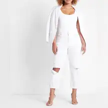 Express Boyfriend Mid Rise White Stylish Ripped Jeans Size 2L / 24 Cotton Blend