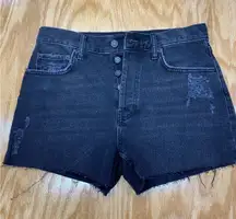 Rails Cut-Off Shorts Womens 28 Black Denim Distressed Button-Fly Mid Rise B61