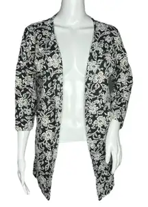 Lungo L'Arno Cardigan Womens Small Black White Floral Applique Flower‎ Bohemian