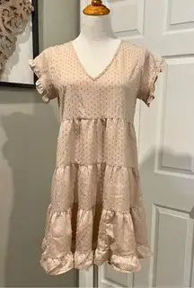 Women's Style House Cream V-Neck Baby Doll Ruffle Swing Dress Size Medium