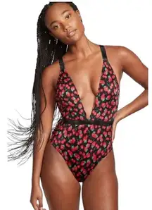 Victoria Secret One Piece Swimsuit Sz Large Cherry Strawberry Plunge Lolita‎ NEW