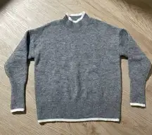 Max Studio Gray and White Crewneck Sweater with Contrast Trim