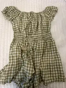 green checkered print romper