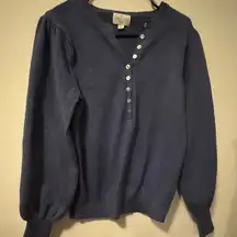 Jun & Ivy Blue Button-Up Sweater puff shoulder and braclet sleeve large