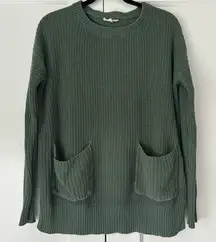KyeMi Olive Green Knit Crewneck Sweater with Front Patch Pockets Size Small