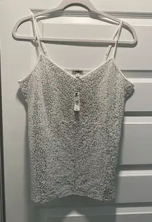 New White Silver Express Sparkly Sequin Top