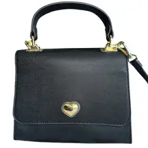 Betsy Johnson Black Faux Pebble Leather XOX Floral Lined Handbag