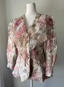 Vintage ‘90s SL Fashions Cream Floral Print Button Front Lightweight Jacket