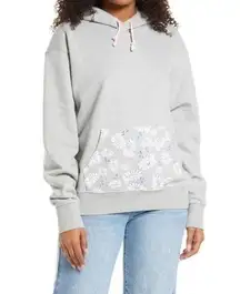 Nordstrom Cristina Martinez Gender Inclusive Gray Floral Graphic Fleece Hoodie