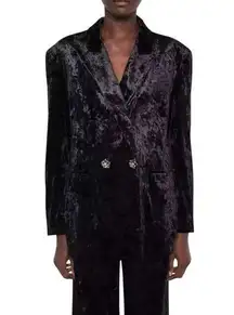 NWT! ZARA Velvet Black Blazer With Rhinestone Buttons - Size Large